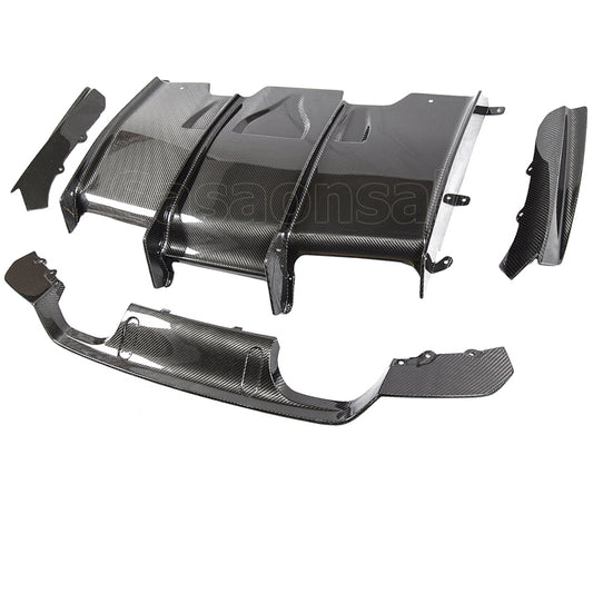 For 2014-2020 BMW F80 M3 & F82 M4, PSM 4-Piece Style Real Carbon Fiber Rear Bumper Diffuser + Undertray