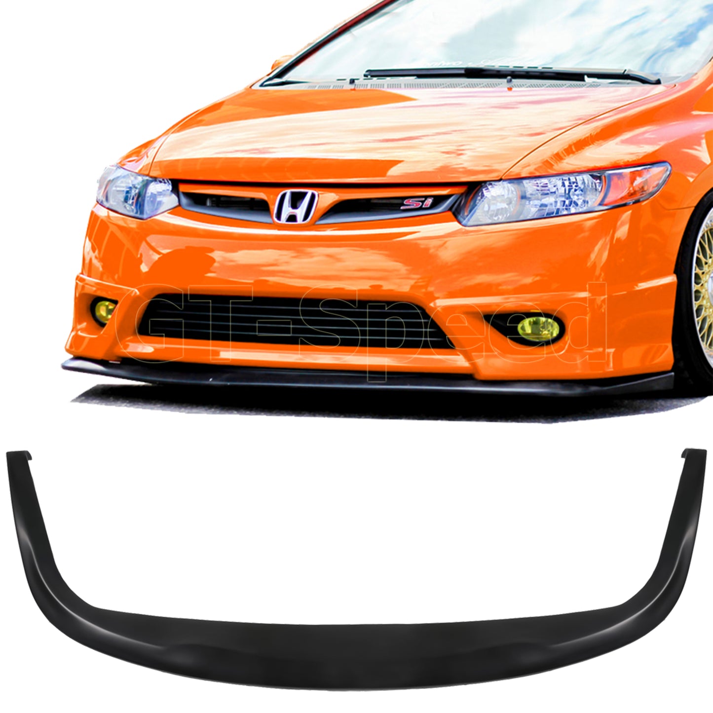 [GT-Speed] Universal CS Style (67"L x 24"D) PU Front Bumper Lip Splitter Black, (Non-Vehicle Specific) - Single Pack, Unpaint Black, Come with Hardware