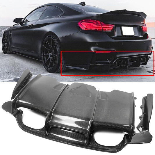 For 2014-2020 BMW F80 M3 & F82 M4, PSM 4-Piece Style Real Carbon Fiber Rear Bumper Diffuser + Undertray