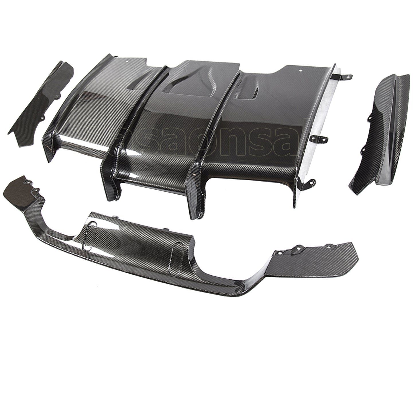 For 2014-2020 BMW F80 M3 & F82 M4, PSM 4-Piece Style Real Carbon Fiber Rear Bumper Diffuser + Undertray