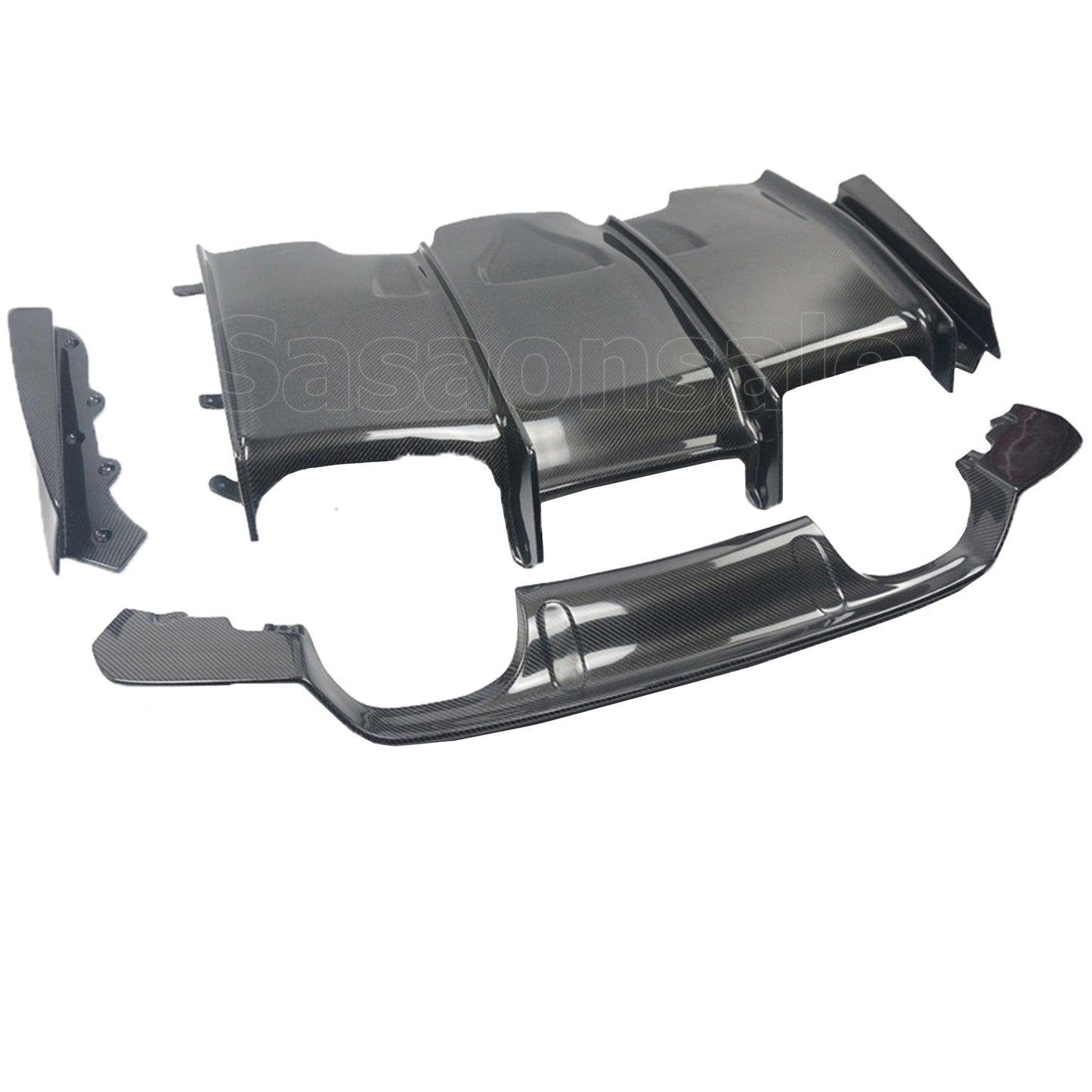 For 2014-2020 BMW F80 M3 & F82 M4, PSM 4-Piece Style Real Carbon Fiber Rear Bumper Diffuser + Undertray