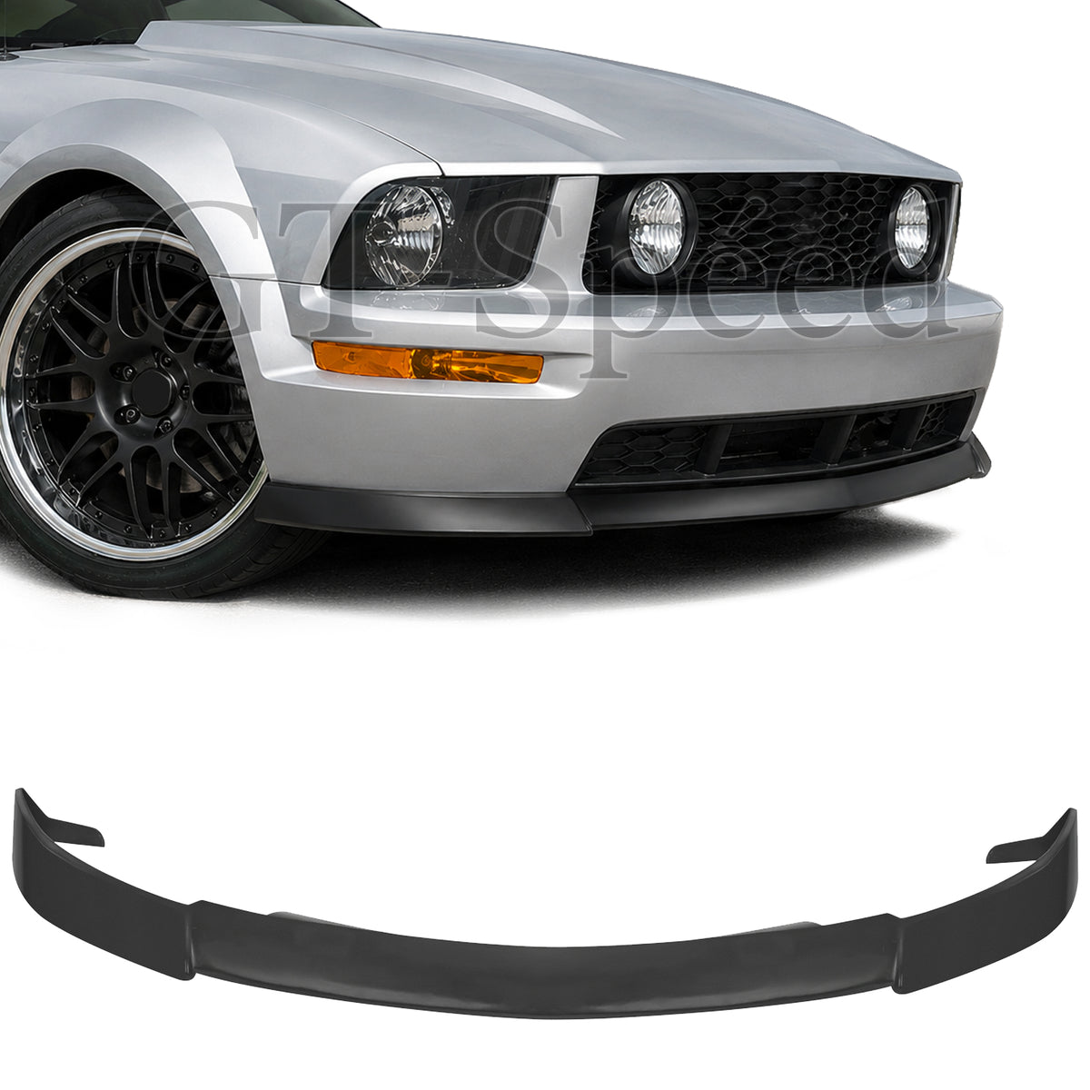 Front Bumper Lip Spoiler For 2005-2009 Ford Mustang GT V8, Black PU CV2 Style
